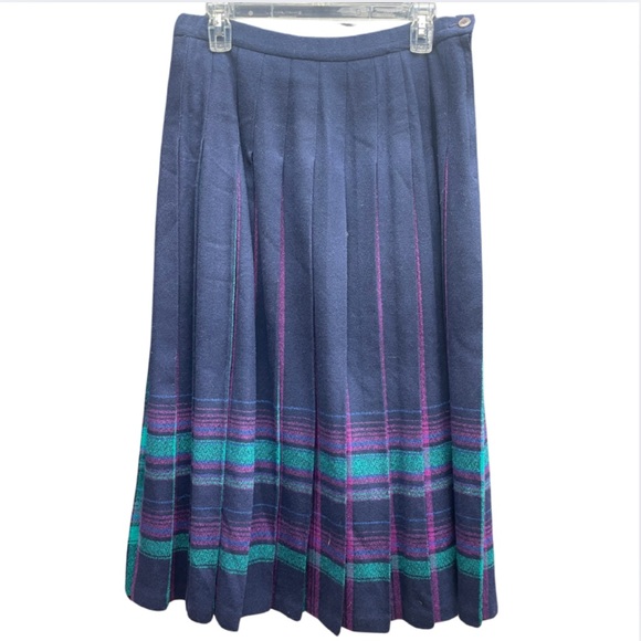 Pendleton Dresses & Skirts - Vintage Pendleton Navy Purple Teal Plaid Classic Pleated Wool Skirt Sz 16